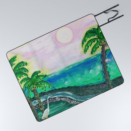 Tropical Ocean View with Egret Picnic Blanket