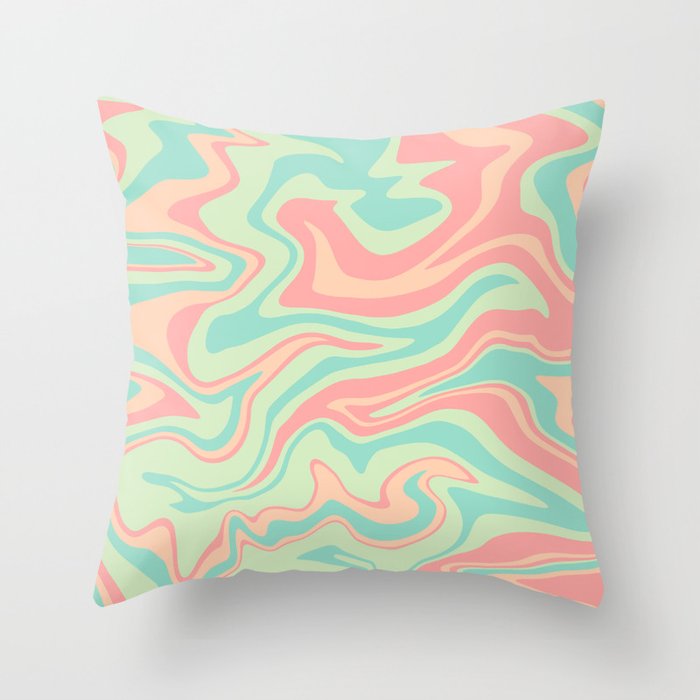 Dreamy Modern Abstract Liquid Swirl Pattern in Soft Pastel Blush Pink and Mint Turquoise Color Throw Pillow