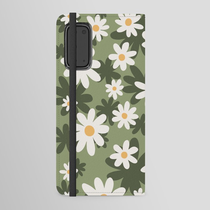 Flower Market London, Retro Daisies  Print, Green Ditsy Pattern Android Wallet Case