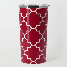 Red White Moroccan Quatrefoil Tile Pattern Travel Mug