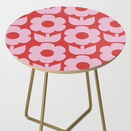 Primrose Flowers Retro Floral Pattern in Pink and Cherry Red Side Table