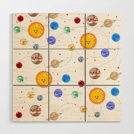 Kawaii Solar System Pattern Wood Wall Art