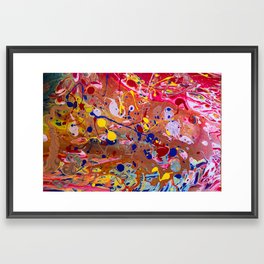 Original Splatter Pour - Red/Blue/White/Yellow Framed Art Print
