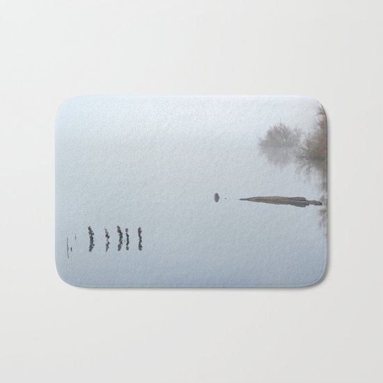 "Looking At The End..." Foggy sunrise at the lake Bath Mat