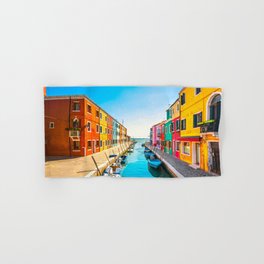 Burano water canal colorful houses and boats, Venice Hand & Bath Towel