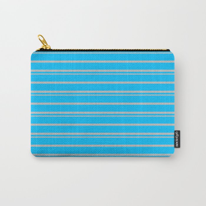 Deep Sky Blue and Grey Colored Pattern of Stripes Carry-All Pouch