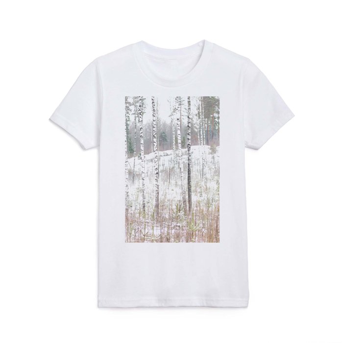 Row of Birch Trees Winter Finland Kids T Shirt