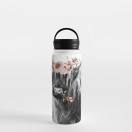 Highland Cow Landscape with Flowers Water Bottle