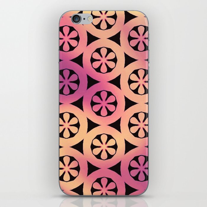 Retro Mod Daisies On Black Ombre Pink Yellow iPhone Skin