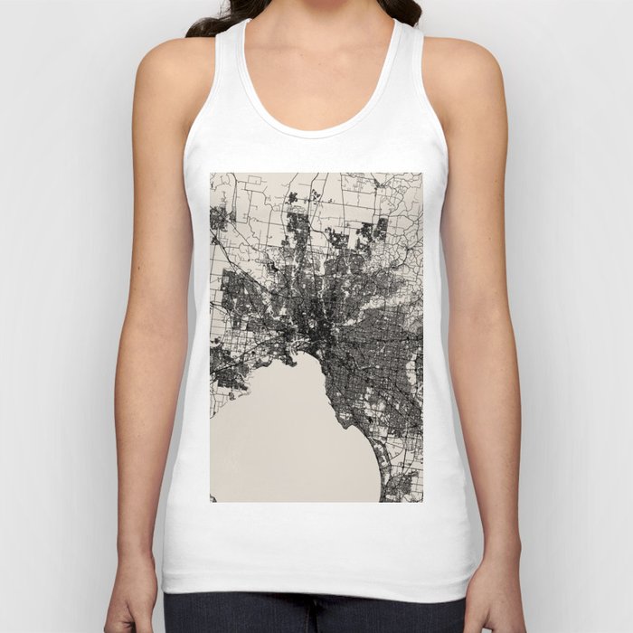 Australia, Melbourne - Black and White Illustrated Map Tank Top