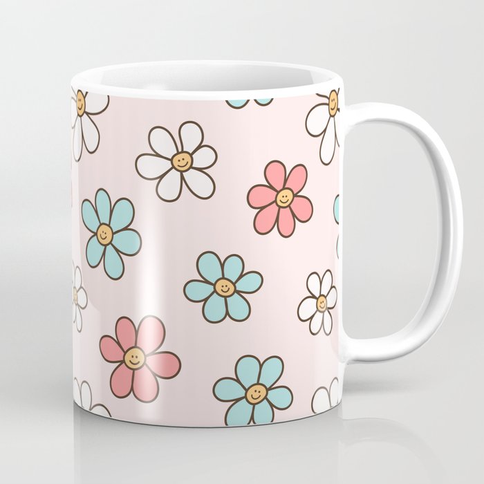 Happy Daisy Pattern Cute and Fun Smiling Colorful Daisies Coffee Mug