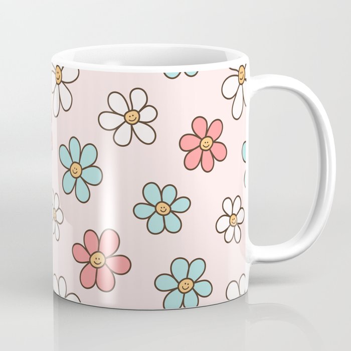 Happy Daisy Pattern, Cute and Fun Smiling Colorful Daisies Coffee Mug