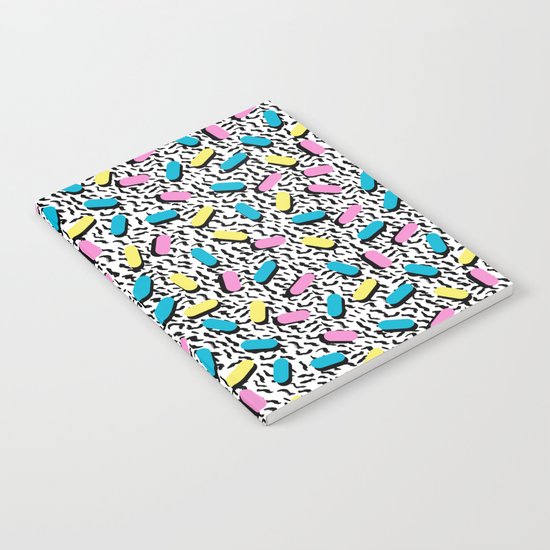 Poppin - memphis throwback retro 1980s 80s style classic trendy hipster pattern bright neon dorm Notebook