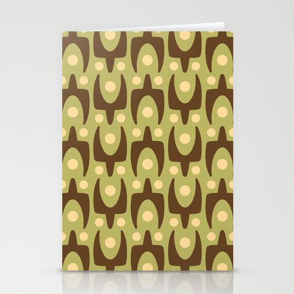 Mid Century Modern Abstract Pattern 541 Yellow Olive Green and Brown Stationery Cards