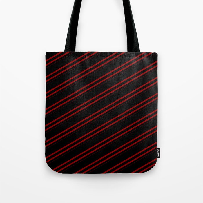 Black & Dark Red Colored Striped Pattern Tote Bag