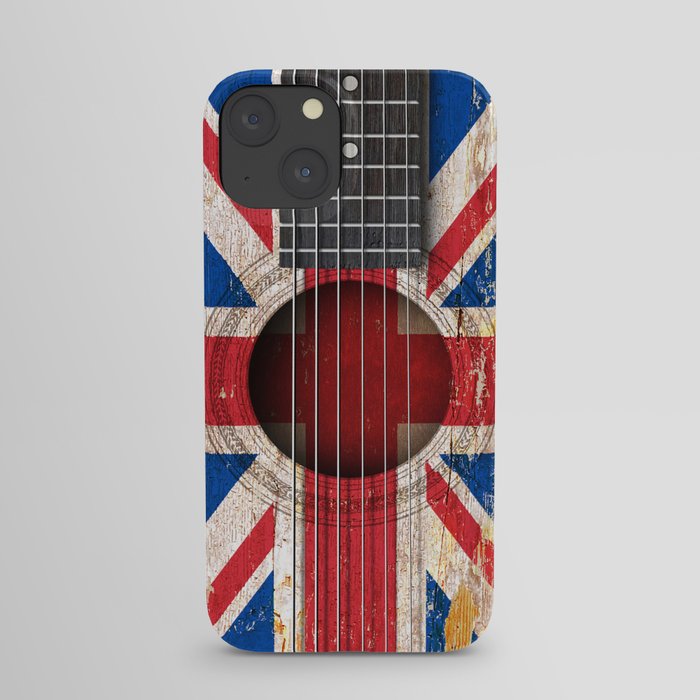 Old Vintage Acoustic Guitar with Union Jack British Flag iPhone Case