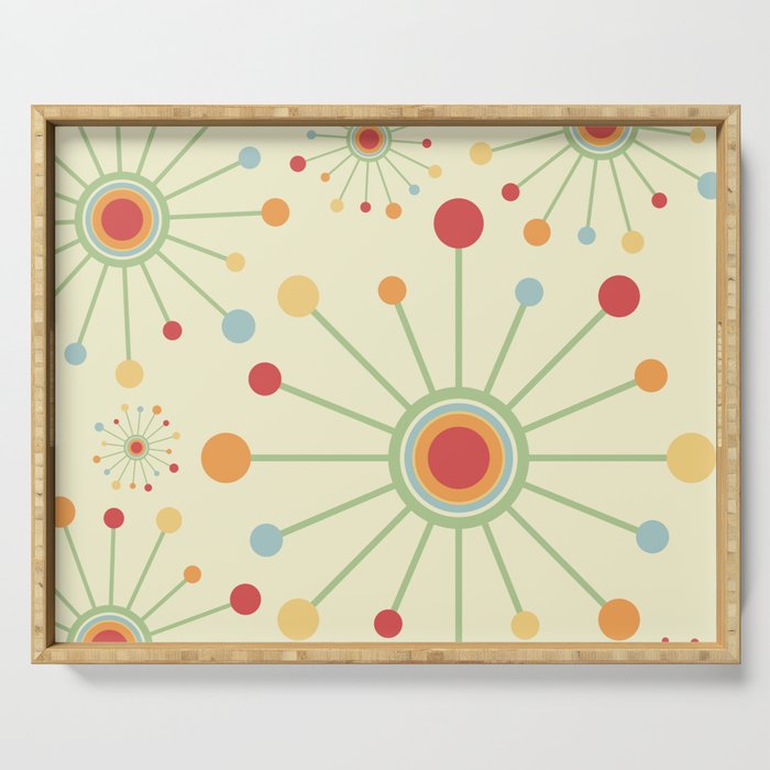Mid Century Modern Retro 1970s Inspired SunBurst in Muted Colors Serving Tray