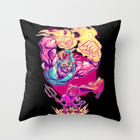 LUCHADORO VS EL DIABLO Throw Pillow