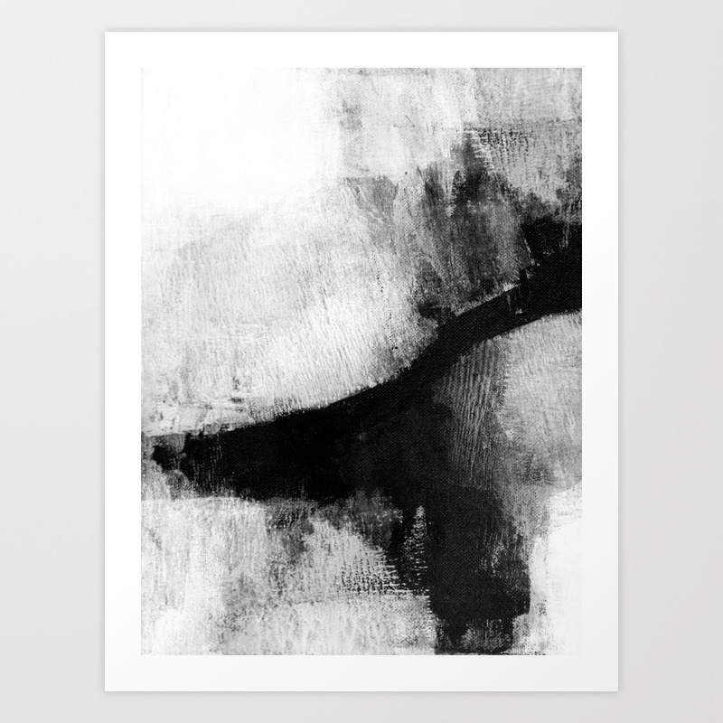 Black And White Textured Abstract Painting Delve 2 Art Print By