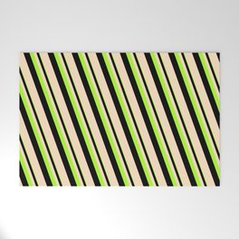 [ Thumbnail: Light Green, Black & Bisque Colored Lined Pattern Welcome Mat ]