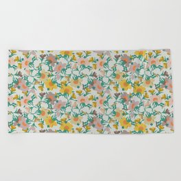 orange green yellow harvest florals evening primrose flower meaning youth and renewal  Beach Towel