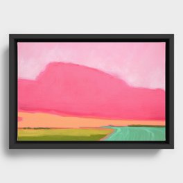 Pink and green abstract landscape - Memorial Day, Revisited Framed Canvas