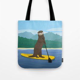 Otter stand up puddling Tote Bag