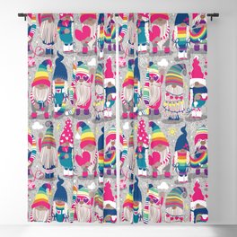 I gnome you // grey background little happy and lovely gnomes with rainbows fuchsia pink hearts Blackout Curtain