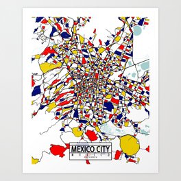 Mexico City Map - Mondrian Art Print | Graphicdesign, Colorful, Chicano, Mexico, Engineer, City, Mexicocity, Abstract, Line, World 