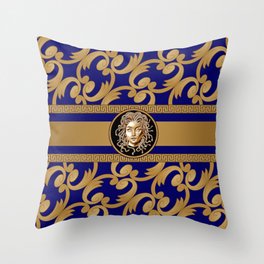  Luxury Baroque Medusa Pattern Gold & Royal Blue Throw Pillow