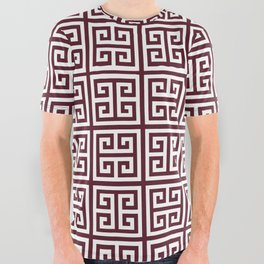 Wine Red Greek Key Squares Grid All Over Graphic Tee
