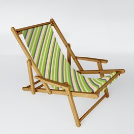 [ Thumbnail: Bisque, Green & Dim Gray Colored Pattern of Stripes Sling Chair ]
