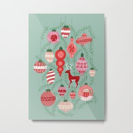 Mid-Century Ornaments in Red and Mint Metal Print