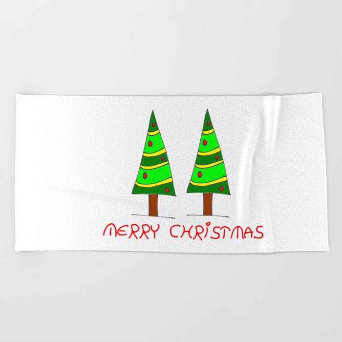 Christmas tree-pine,Yule-tree,Christmas,garlands,baubles,tinsel,evergreen,Star of Bethlehem, family Beach Towel