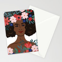 Portrait of a flowery woman Stationery Card