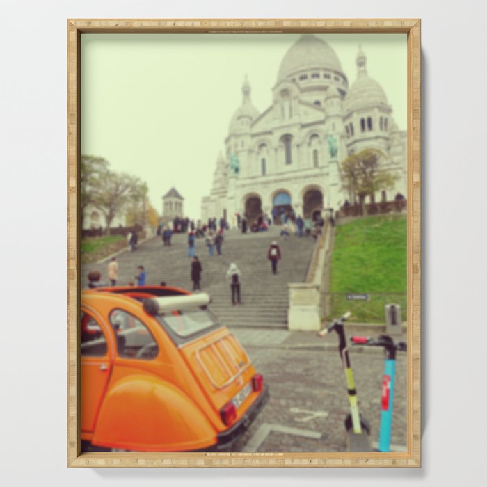 Unfocused Paris Nº10: Vintage Car by the Sacre-Coeur Basilica | Out of focus photography Serving Tray