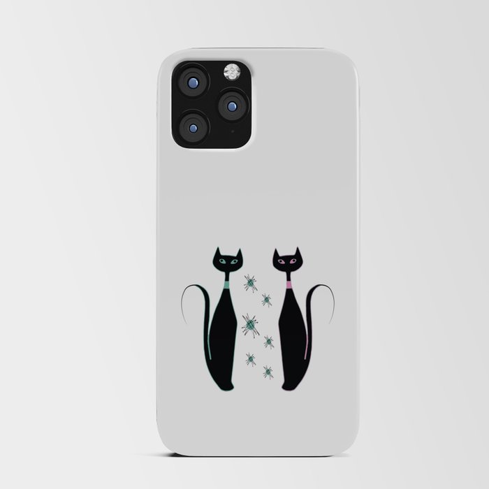 Pink and Turquoise Retro Cat Meet iPhone Card Case