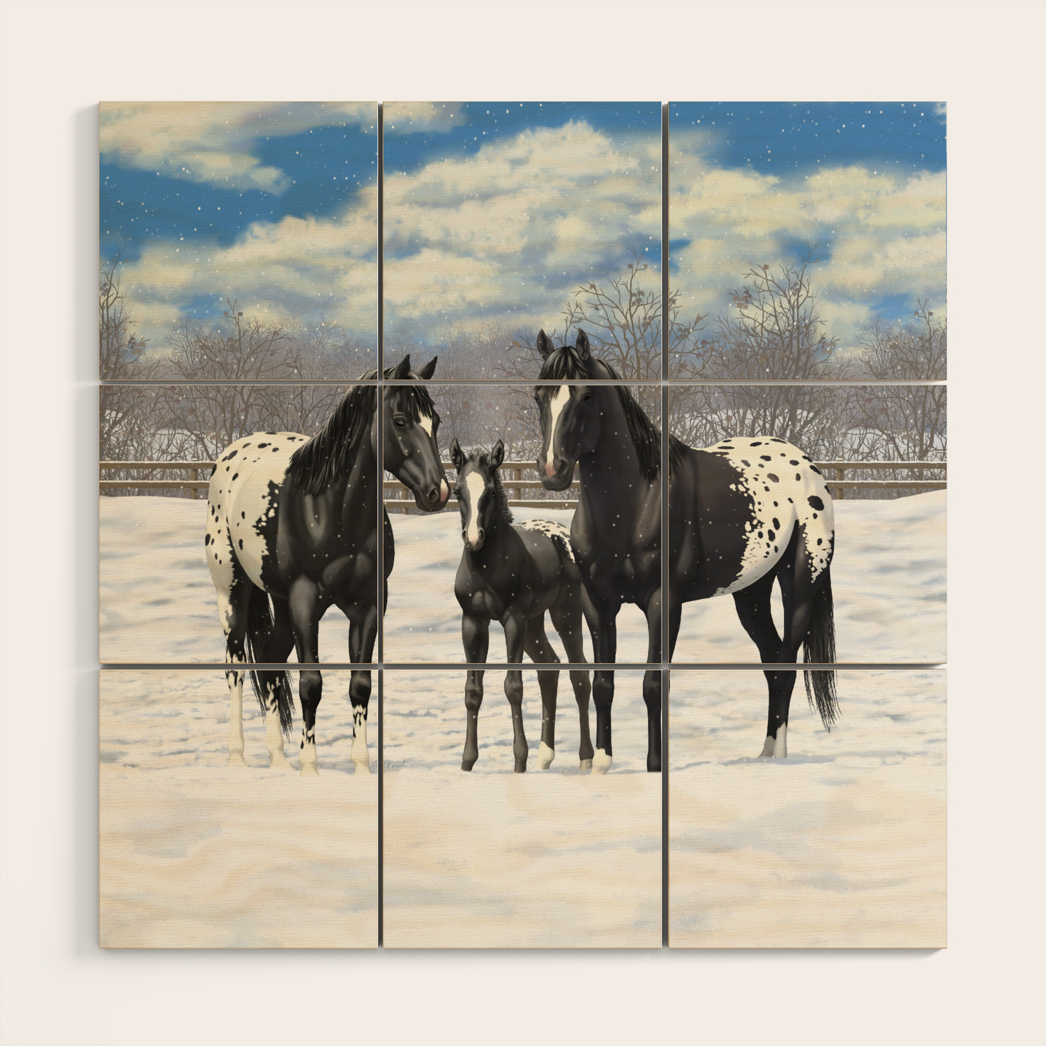 Black Appaloosa Horses In Winter Snow Wood Wall Art By Csforest