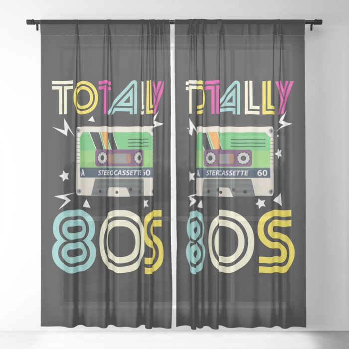 Totally 80s Retro Music Cassette Tape Sheer Curtain