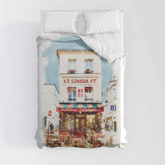 Watercolor Cityscape - Le Consulat Paris Duvet Cover