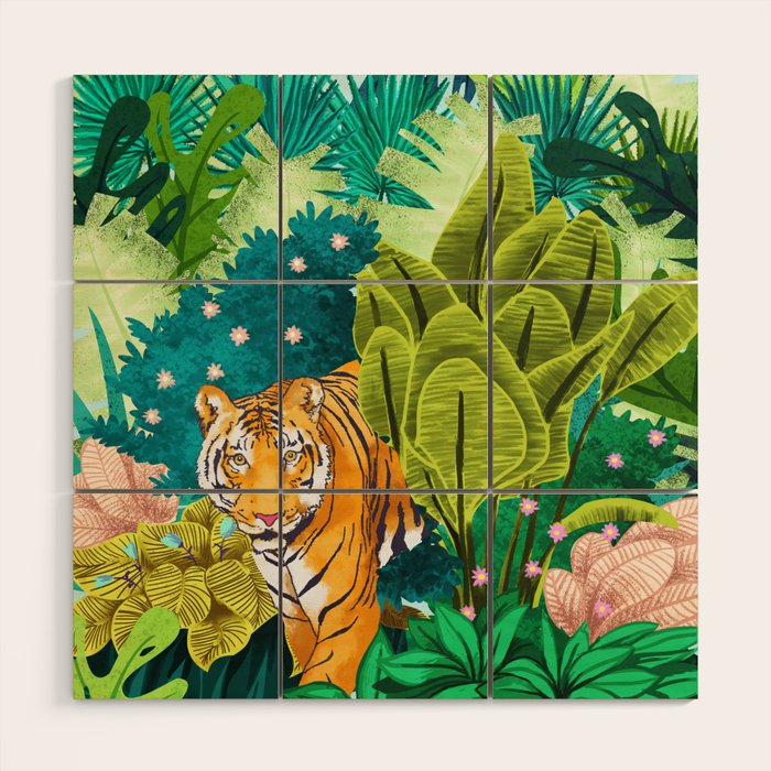 Jungle Tiger Painting Tropical Nature Palms Wildlife Animals Cats Illustration Wood Wall Art By 83oranges Society6