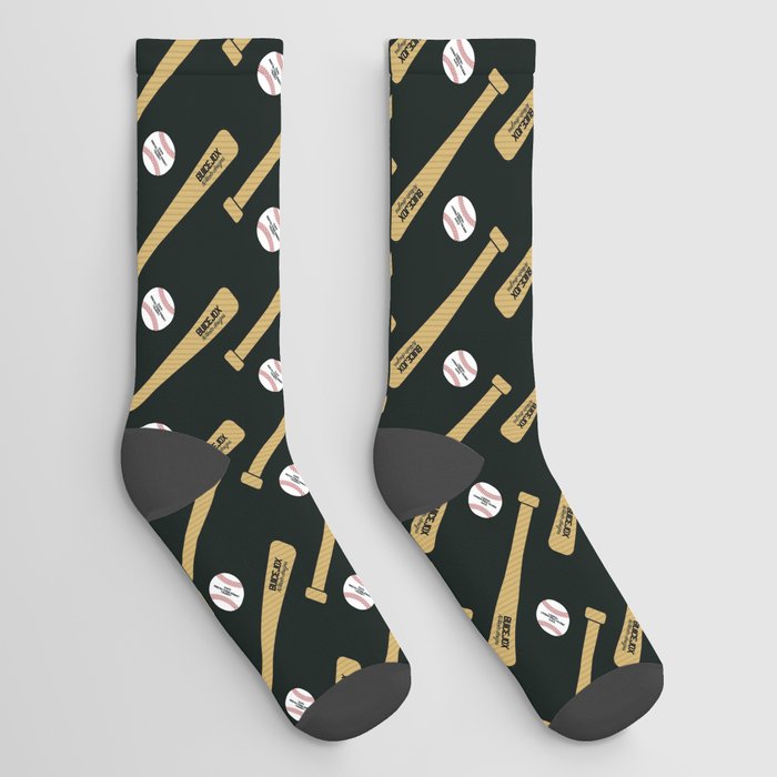 Baseball Bat and Ball Pattern (Black) Socks