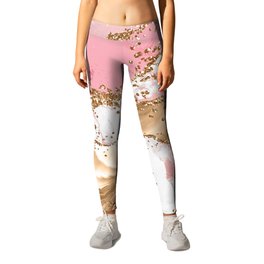 Pink And Gold Marble Ocean Waves Landscapes  Leggings