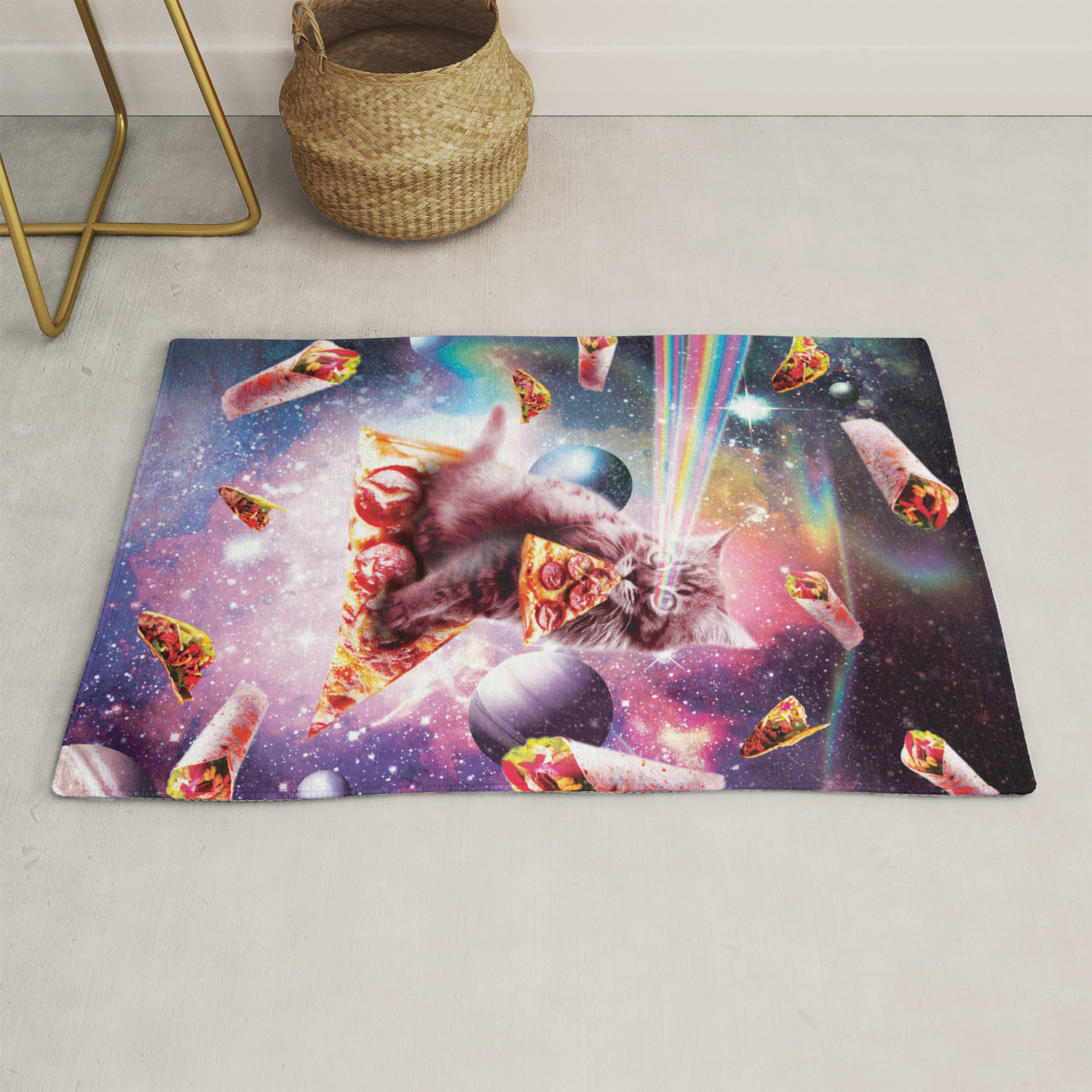 Outer Space Pizza Cat Rainbow Laser Taco Burrito Rug By Randomgalaxy Society6