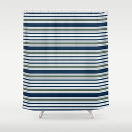 Navy Blue And Sage Green Horizontal Stripes Shower Curtain