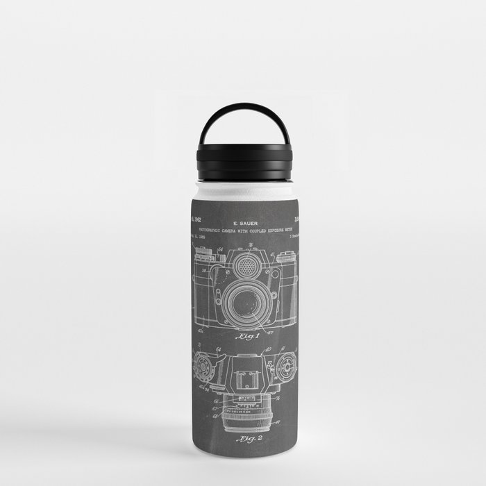 Camera Patent - Photography Art - Black Chalkboard Water Bottle