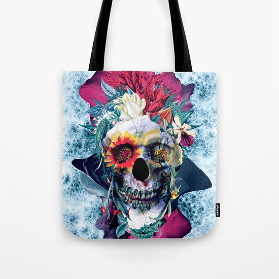 Floral Skull Blue Tote Bag