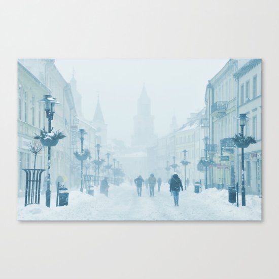 Foggy and snowy day Canvas Print