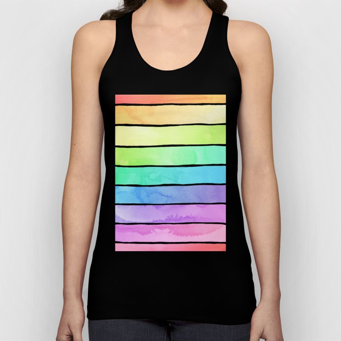 Watercolor Rainbow Stripes in Ombre Summer Pastels Tank Top