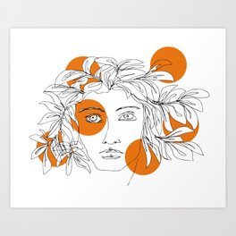 Girl with leaves 1 Art Print